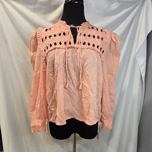 NWT Self Contrast Anthropologie Puff-Sleeve Blouse Size Medium Pink/Orange Paypa - Picture 1 of 10